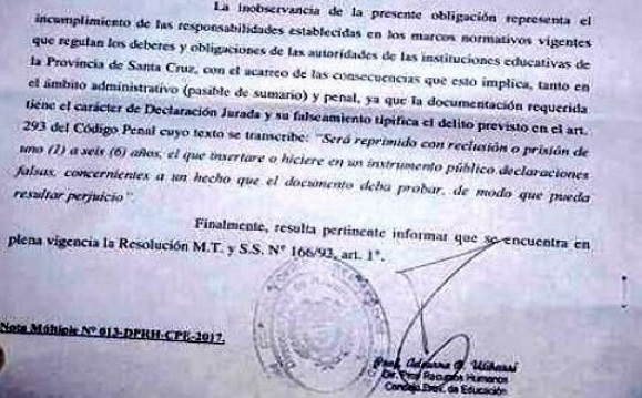 En Santa Cruz intiman a directivos que no informen los paros con sumarios y hasta con prisión.