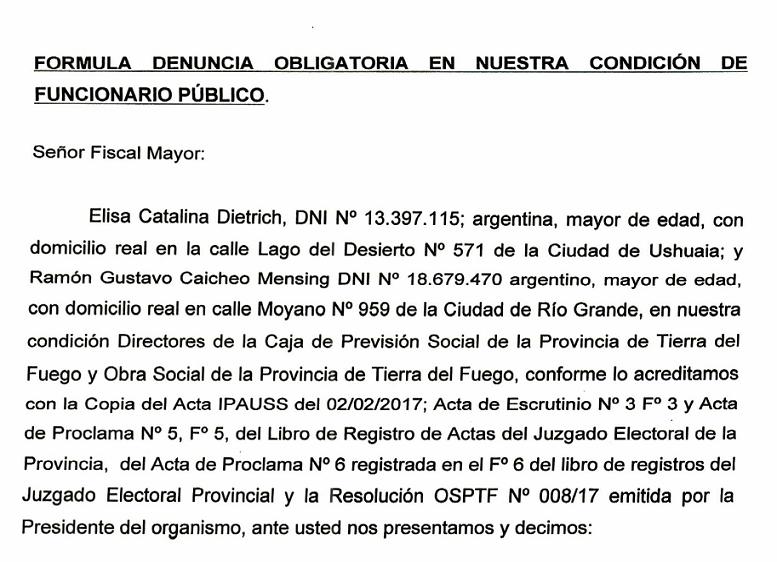Presentación de la denuncia. 