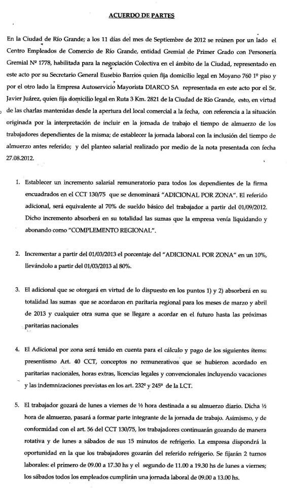 Acta acuerdo con DIARCO parte 1