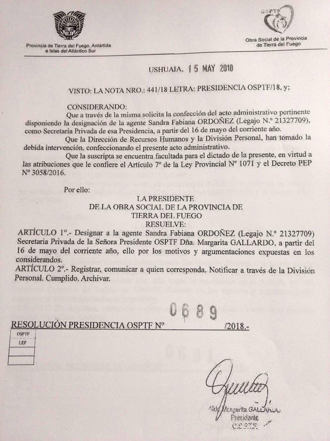 Resolución N° 689/2018. 