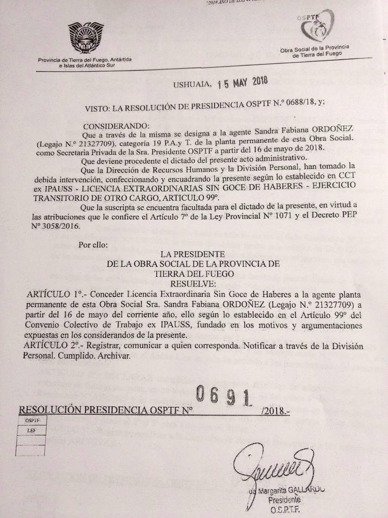 Resolución N° 691/2018. 