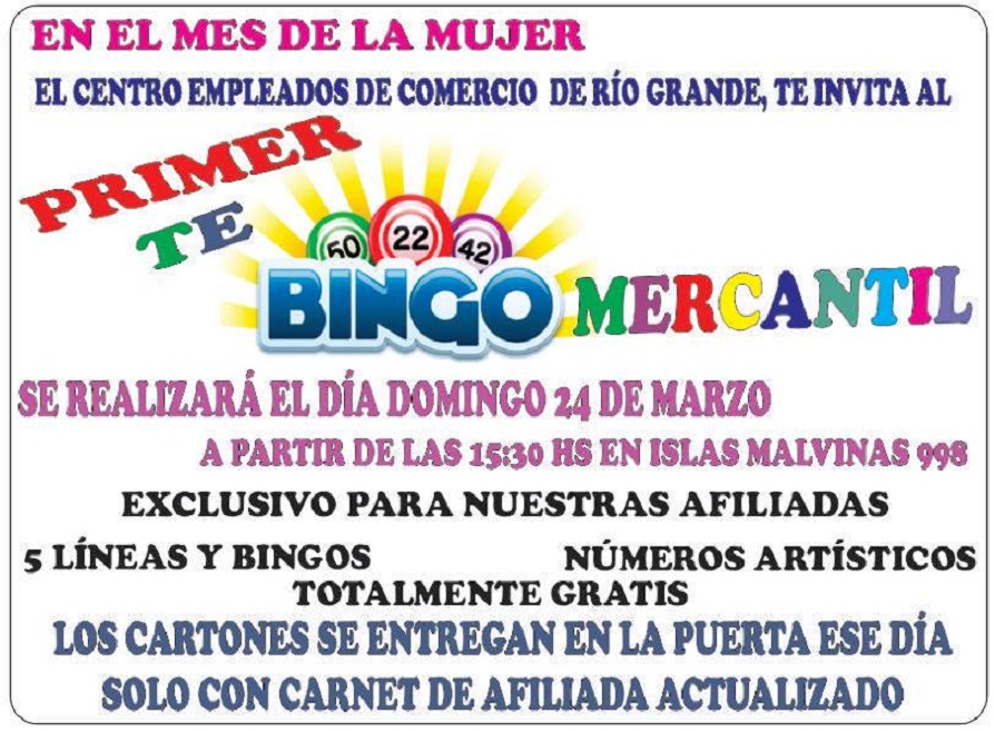 El agasajo es exclusivo para las mujeres afiliadas al CEC, y los cartones se entregarán en la puerta del Complejo, presentando el carnet de afiliadas al día.  