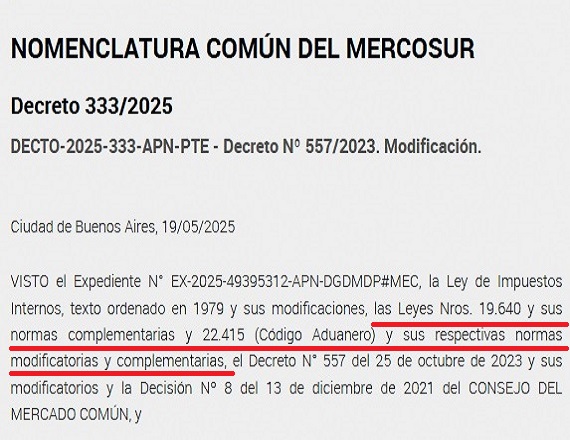 En síntesis, la normativa hace referencia en término técnicos arancelarios y aduaneros, a lo anunciado en conferencia de prensa por el Vocero presidencial Manuel Adorni el pasado 13 de mayo.