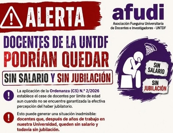 AFUDI adelantó que este miércoles 26 de agosto a las 14 horas se reunirá con Consejerxs Superiores de la Universidad Nacional de Tierra del Fuego (UNTDF) para presentar la propuesta, dialogar y buscar una solución institucional.