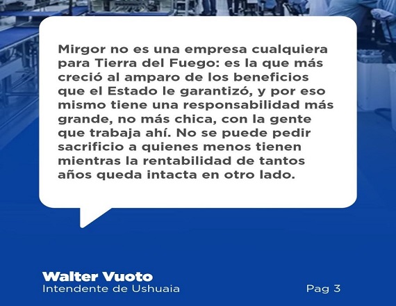 “Los invito a seguir apostando juntos al desarrollo de nuestra provincia, de la mano de los mismos trabajadores que tanto aportaron a este crecimiento durante todos estos años. Ese es el camino: más diálogo, no más conflicto”, remarcó Vuoto.