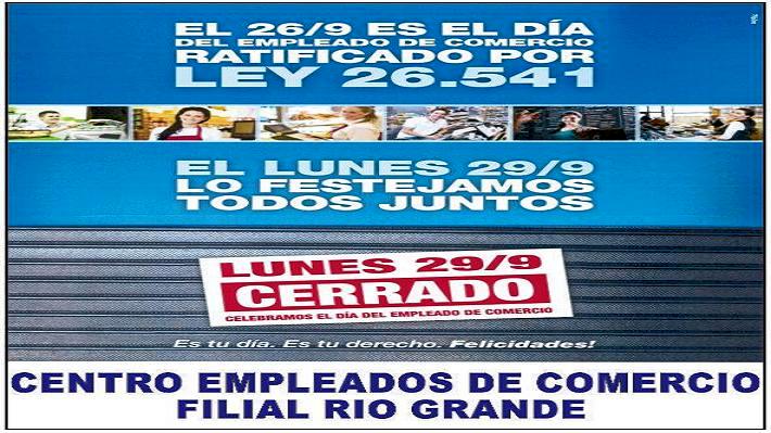 La fiesta por el Día del Empleado de Comercio será el domingo 28 en el local La Morena de Río Grande