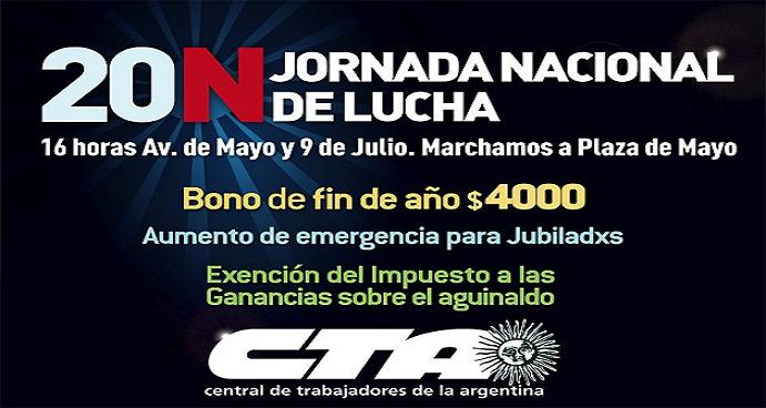 La CTA Autónoma para y moviliza este jueves 20 de noviembre