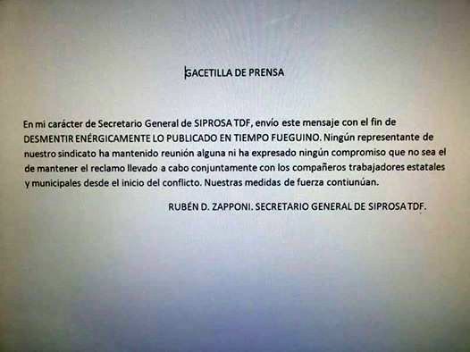 SIPROSA desmiente al Diario Tiempo Fueguino.