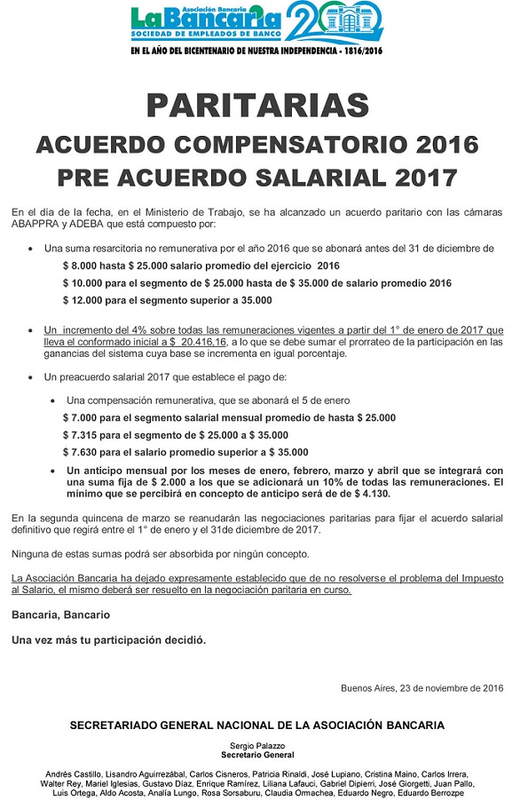 Acurdo paritario de La Bancaria.